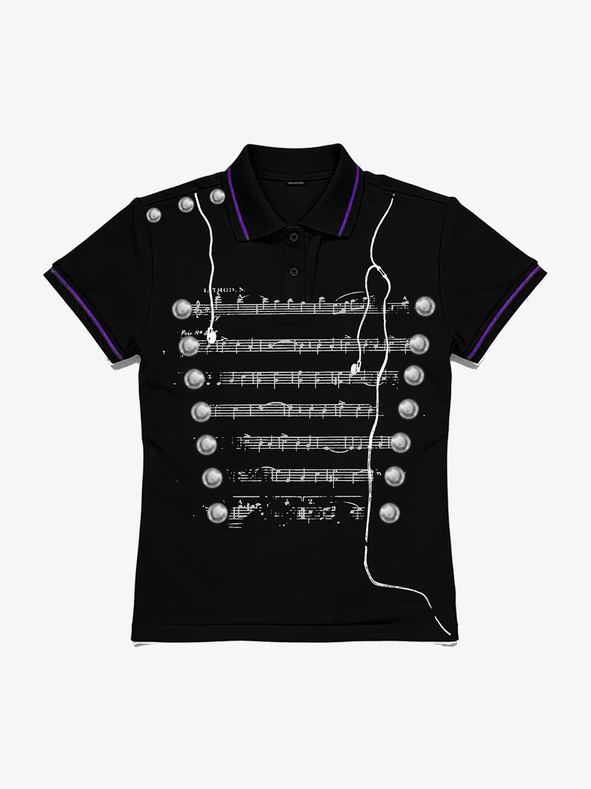PAIKI ORNATE BUTTON POLO SHIRT; Black; front view