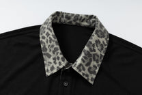 RESTARALL LEOPARD COLLAR POLO SHIRT; Black; garment construction detail