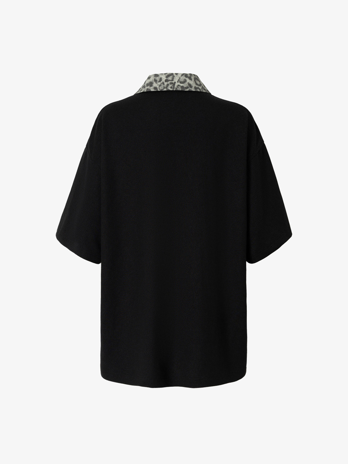 RESTARALL LEOPARD COLLAR POLO SHIRT; Black; back view