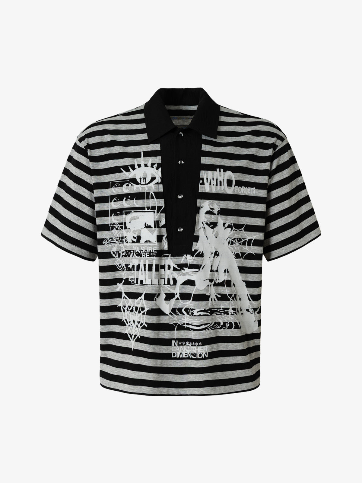 WHOLATE STRIPED COLLAGE POLO SHIRT; Gray Striped; front view