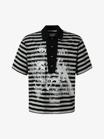 WHOLATE STRIPED COLLAGE POLO SHIRT; Gray Striped; front view