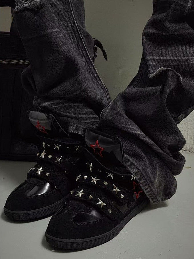 CAT SOFA RED STAR STUDDED WEDGE SNEAKERS; Black; on-foot view