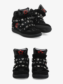 CAT SOFA RED STAR STUDDED WEDGE SNEAKERS; Black; multiple product angles