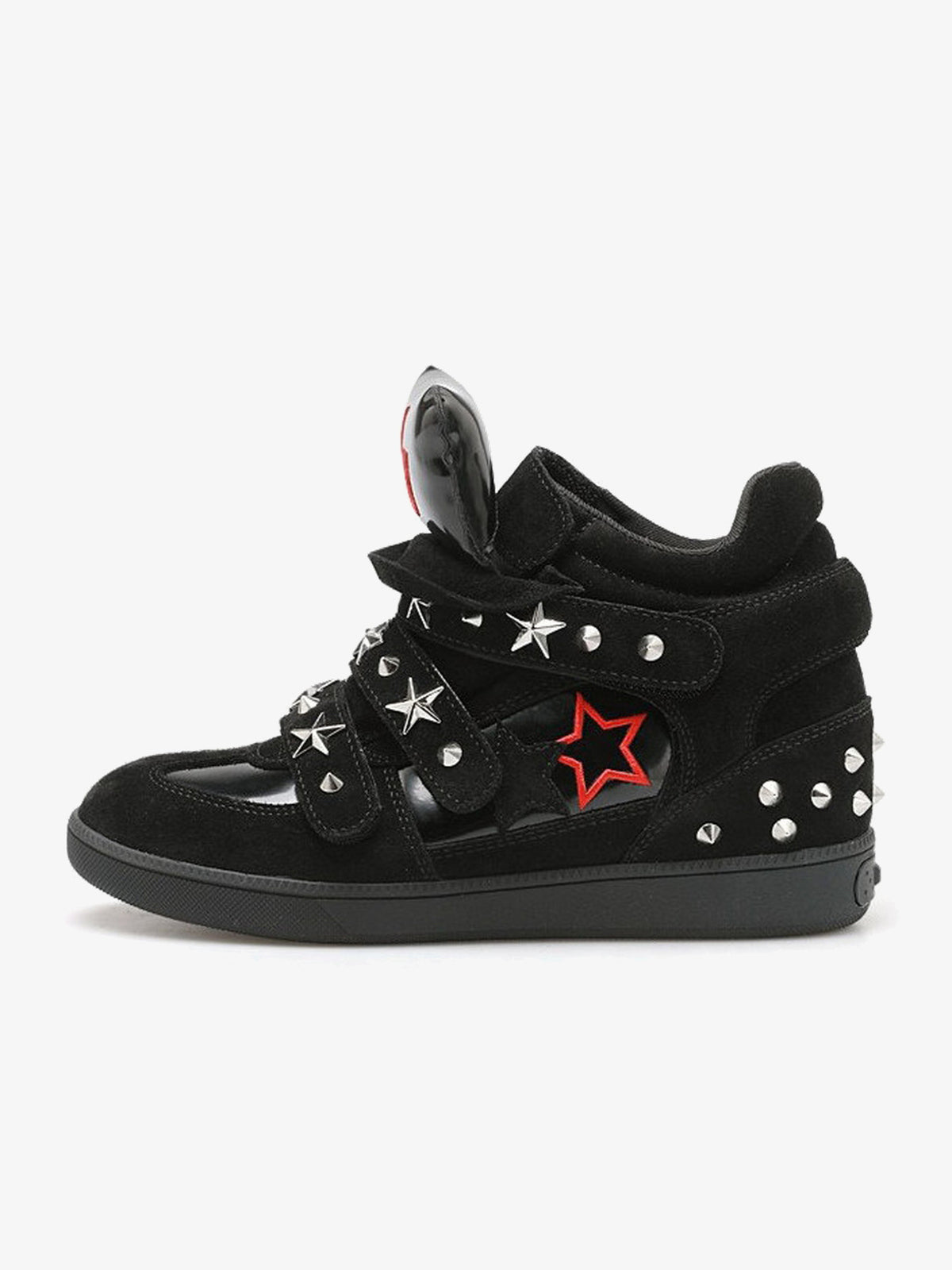 CAT SOFA RED STAR STUDDED WEDGE SNEAKERS; Black; product view