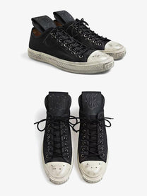 CAT SOFA DISTRESSED OVERSIZED TONGUE SNEAKERS; Black; multiple product angles