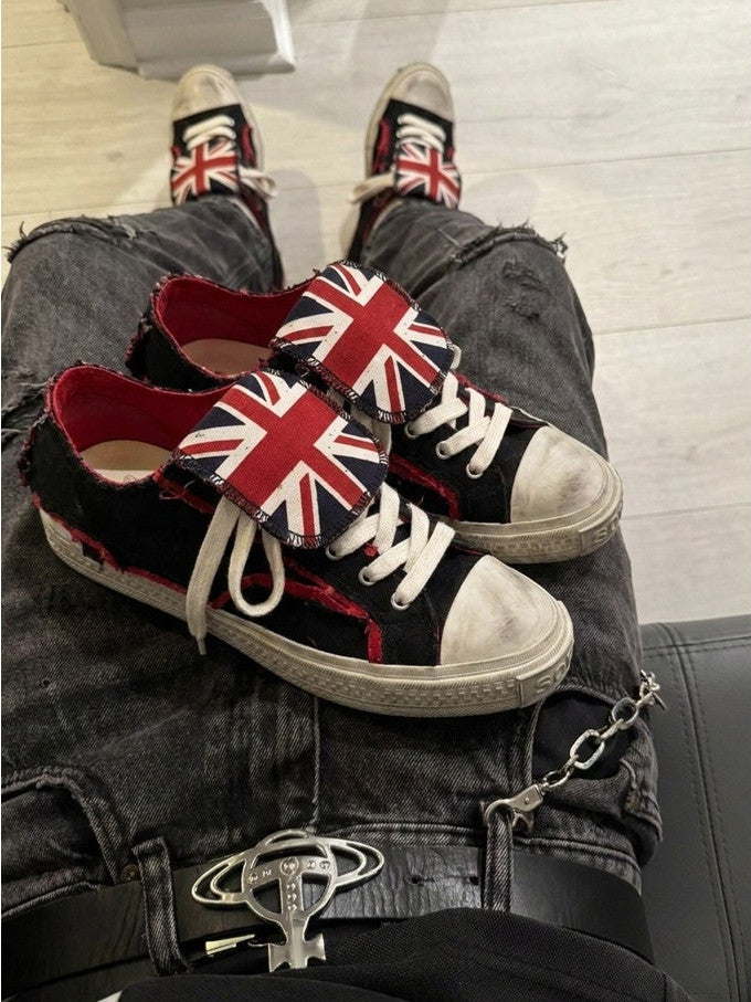 CAT SOFA DECONSTRUCTED FLAG TONGUE SNEAKERS; Black; styled product view