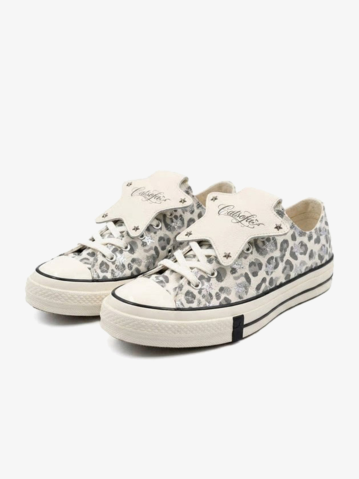 CAT SOFA LEOPARD PRINT FOLDOVER TONGUE SNEAKERS; White; product view