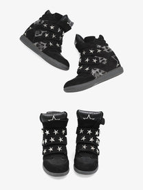 CAT SOFA STAR STUDDED WEDGE SNEAKERS; Black; multiple product angles