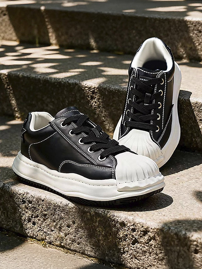 KAALIXTO STAR DETAIL SHELL TOE SNEAKERS; Black; styled product view