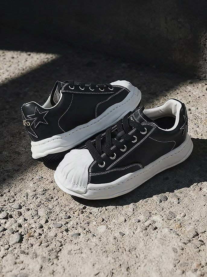 KAALIXTO STAR DETAIL SHELL TOE SNEAKERS; Black; styled product view