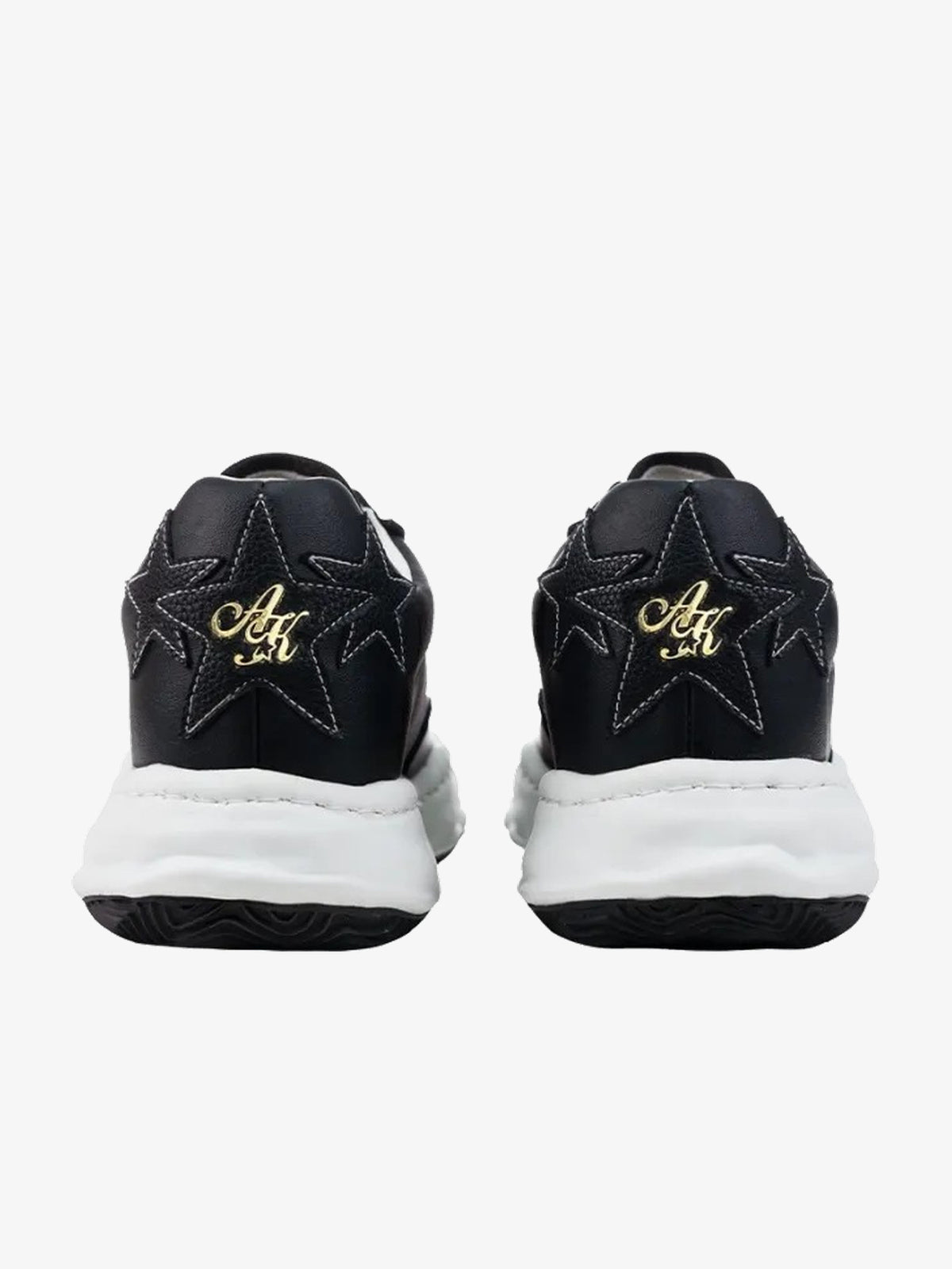 KAALIXTO STAR DETAIL SHELL TOE SNEAKERS; Black; heel view