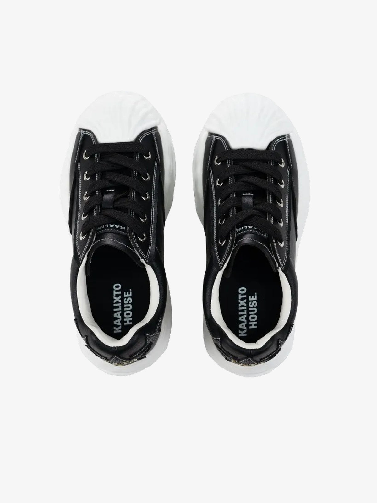 KAALIXTO STAR DETAIL SHELL TOE SNEAKERS; Black; top view