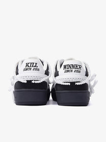 KILL WINNER PEARL LACE COURT SNEAKERS; Black; heel view