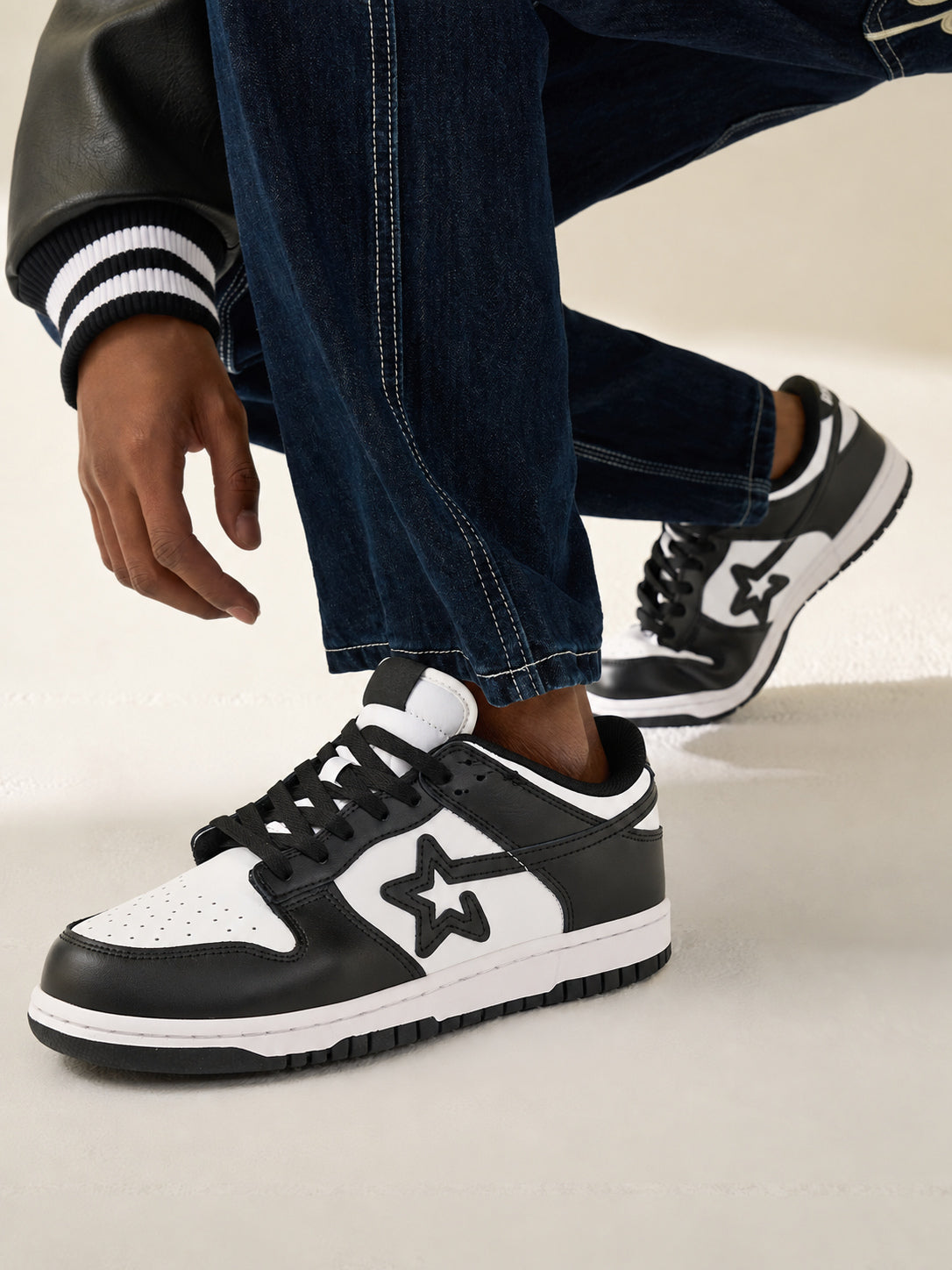 RIP STAR CONTRAST STAR PANEL SNEAKERS; Black; on-foot view