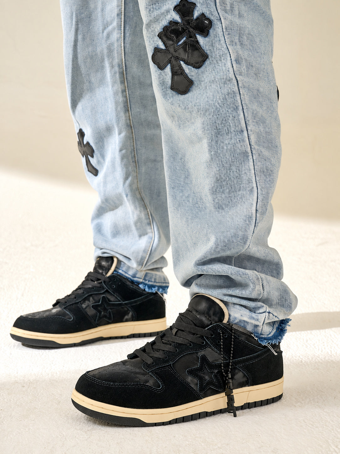 RIP STAR TONAL STAR PATCH SNEAKERS; Black; on-foot view
