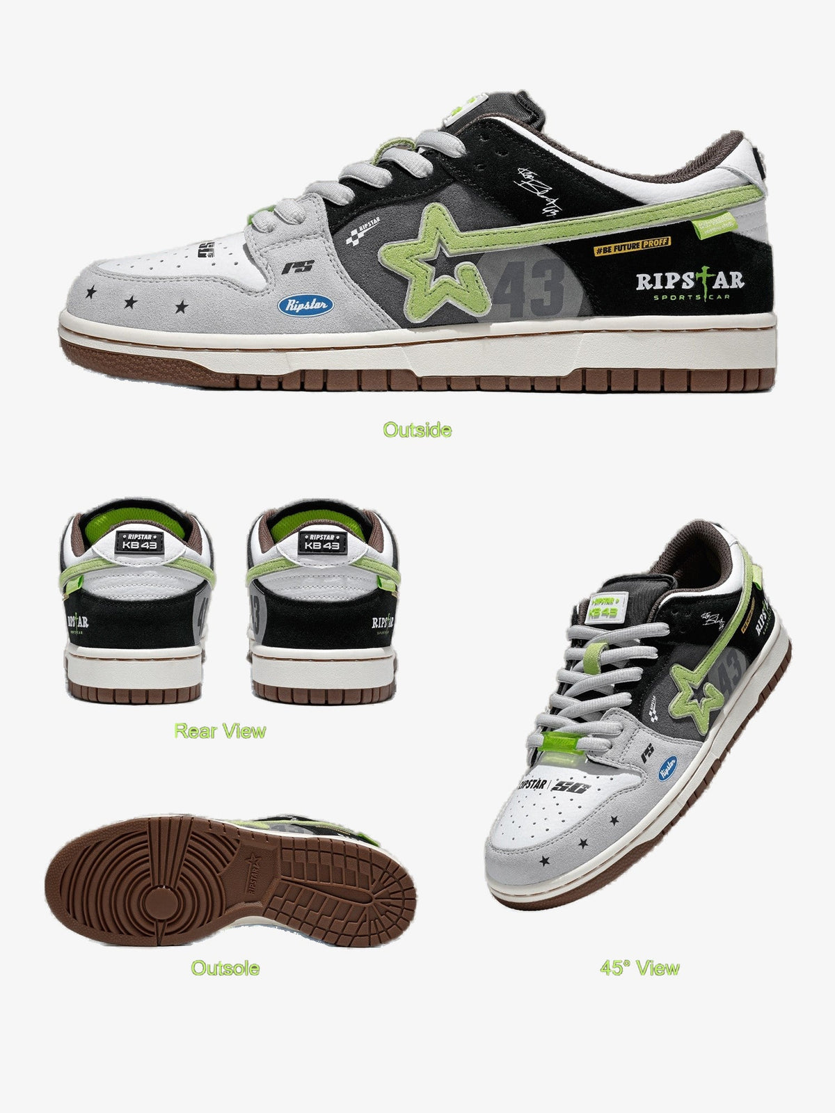 RIP STAR STAR PATCH COURT SNEAKERS; Green; multiple product angles