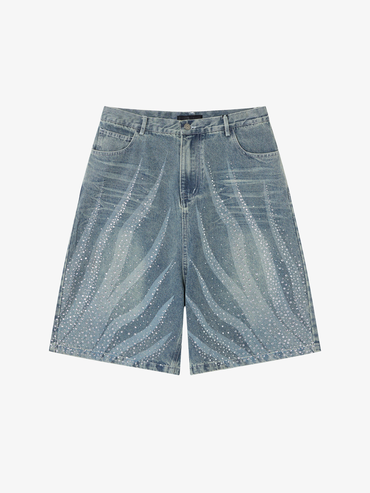 ATSF30 WASHED PANEL LONG JORTS; Blue; front view