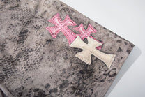 BF BORFEND LEOPARD PRINT STUDDED SHORTS; Gray; design detail