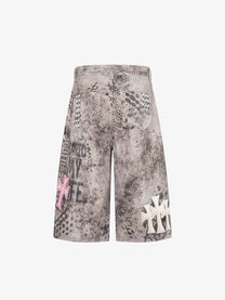 BF BORFEND LEOPARD PRINT STUDDED SHORTS; Gray; back view