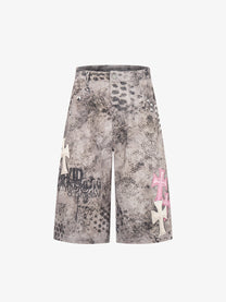 BF BORFEND LEOPARD PRINT STUDDED SHORTS; Gray; front view