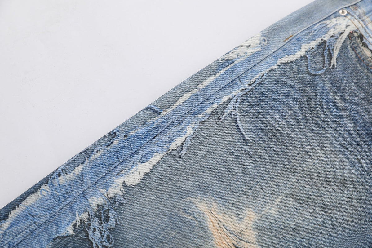 BLANKIN DISTRESSED WASHED JORTS; Blue; design detail