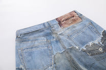 BLANKIN DISTRESSED WASHED JORTS; Blue; garment construction detail