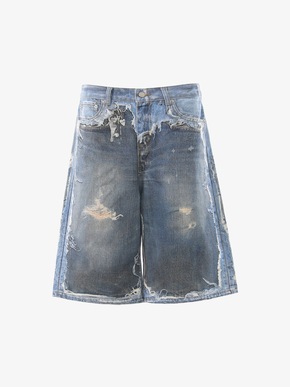 BLANKIN DISTRESSED WASHED JORTS; Blue; front view
