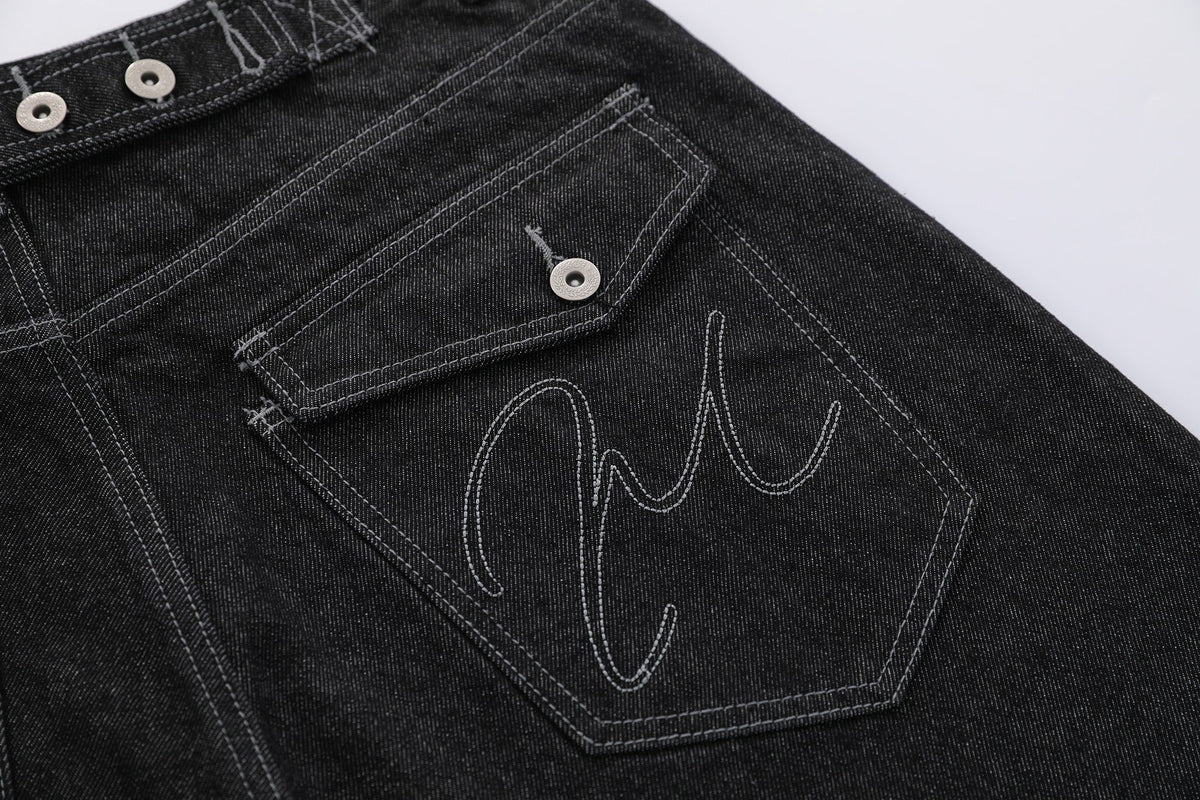 BLANKIN CONTRAST STITCH JORTS; Black; design detail
