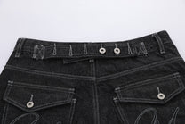 BLANKIN CONTRAST STITCH JORTS; Black; garment construction detail