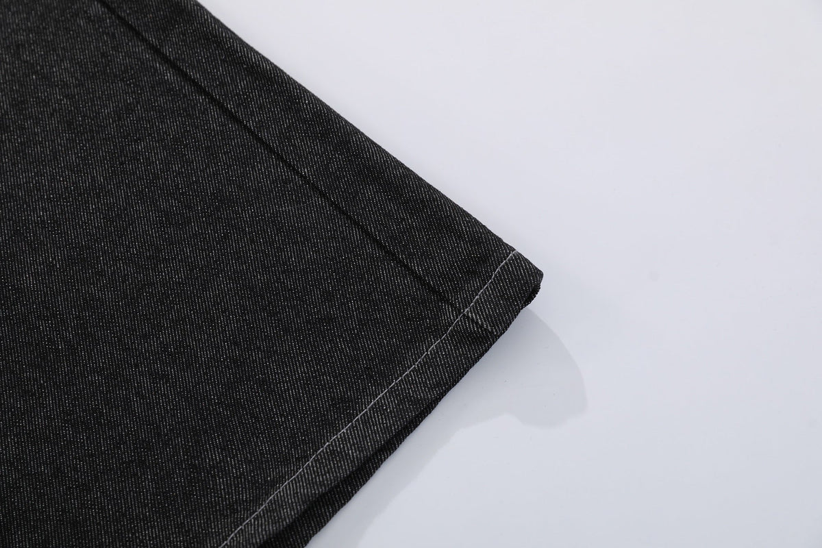 BLANKIN CONTRAST STITCH JORTS; Black; fabric detail