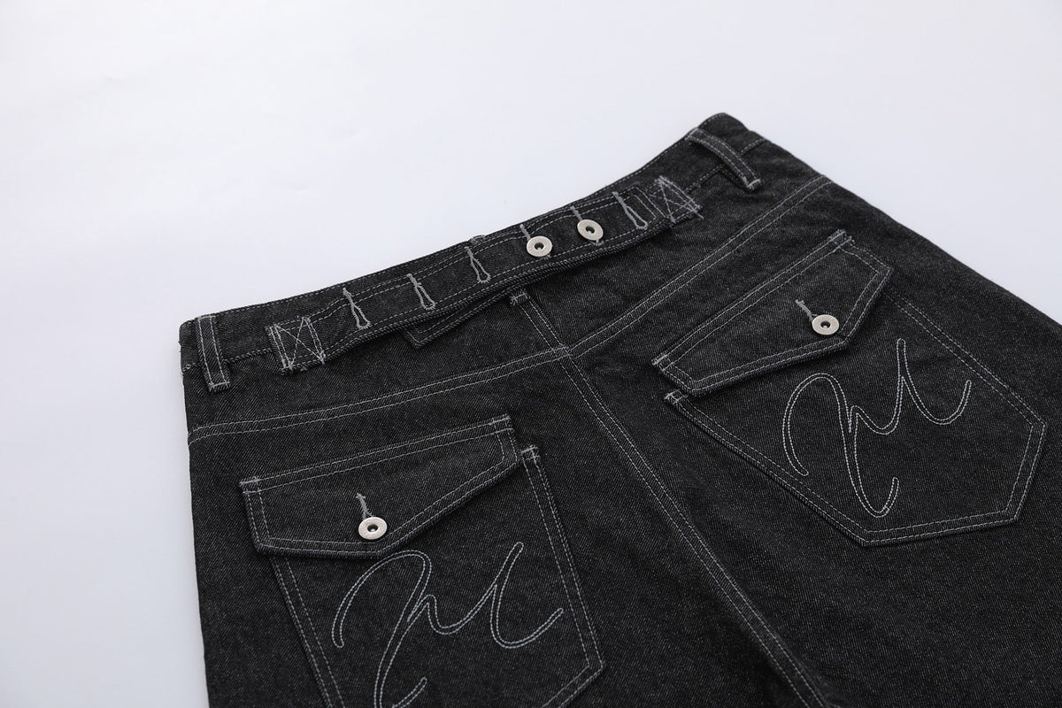 BLANKIN CONTRAST STITCH JORTS; Black; design detail
