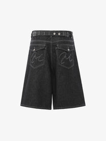 BLANKIN CONTRAST STITCH JORTS; Black; back view