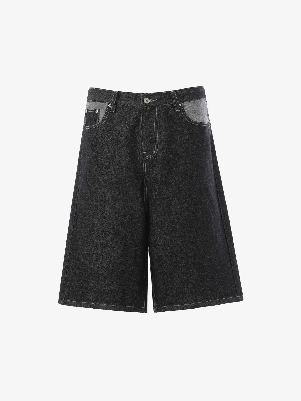 BLANKIN CONTRAST STITCH JORTS; Black; front view