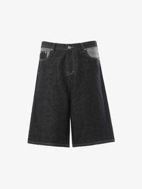 BLANKIN CONTRAST STITCH JORTS; Black; front view