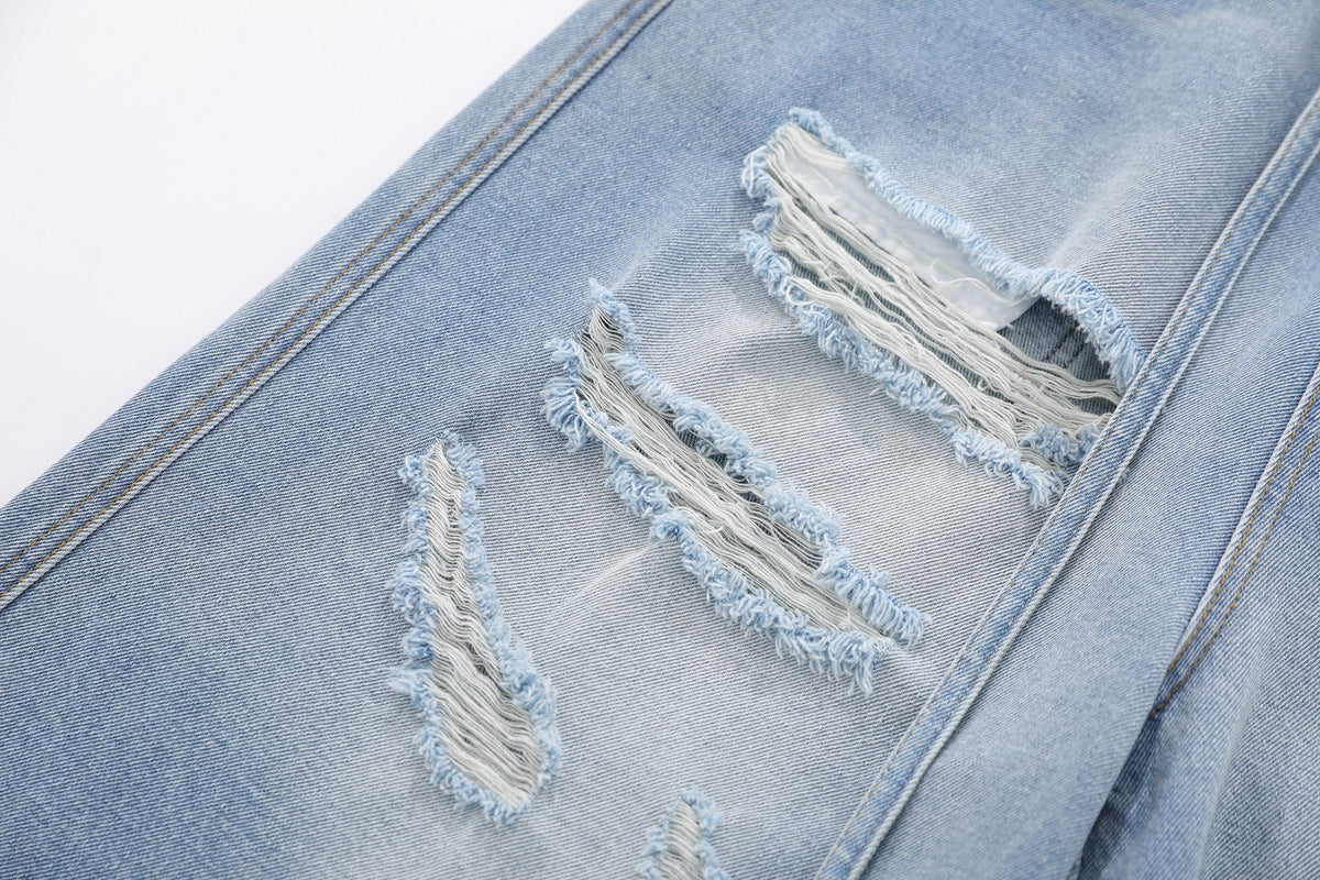 BLANKIN DISTRESSED RAW EDGE JORTS; Blue; design detail