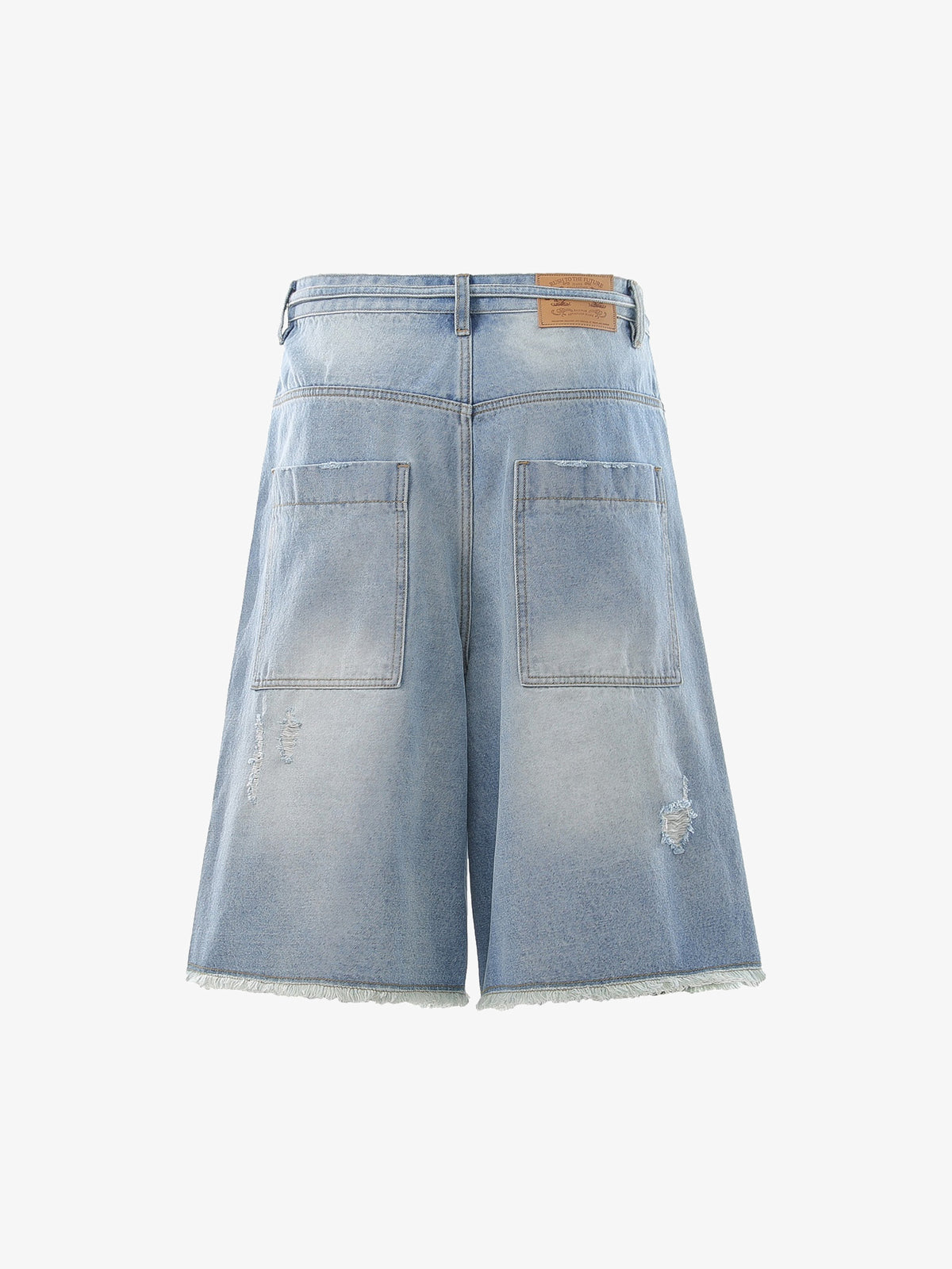 BLANKIN DISTRESSED RAW EDGE JORTS; Blue; back view