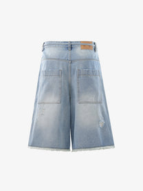 BLANKIN DISTRESSED RAW EDGE JORTS; Blue; back view