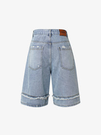 BOSOZO ANGLED PANEL WASHED JORTS; Light Blue; back view