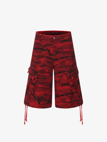 CHAOGU CAMO UTILITY SHORTS; Red Camo; back view