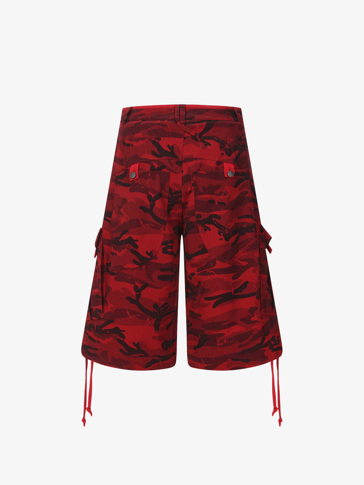 CHAOGU CAMO UTILITY SHORTS; Red Camo; front view