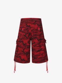 CHAOGU CAMO UTILITY SHORTS; Red Camo; front view