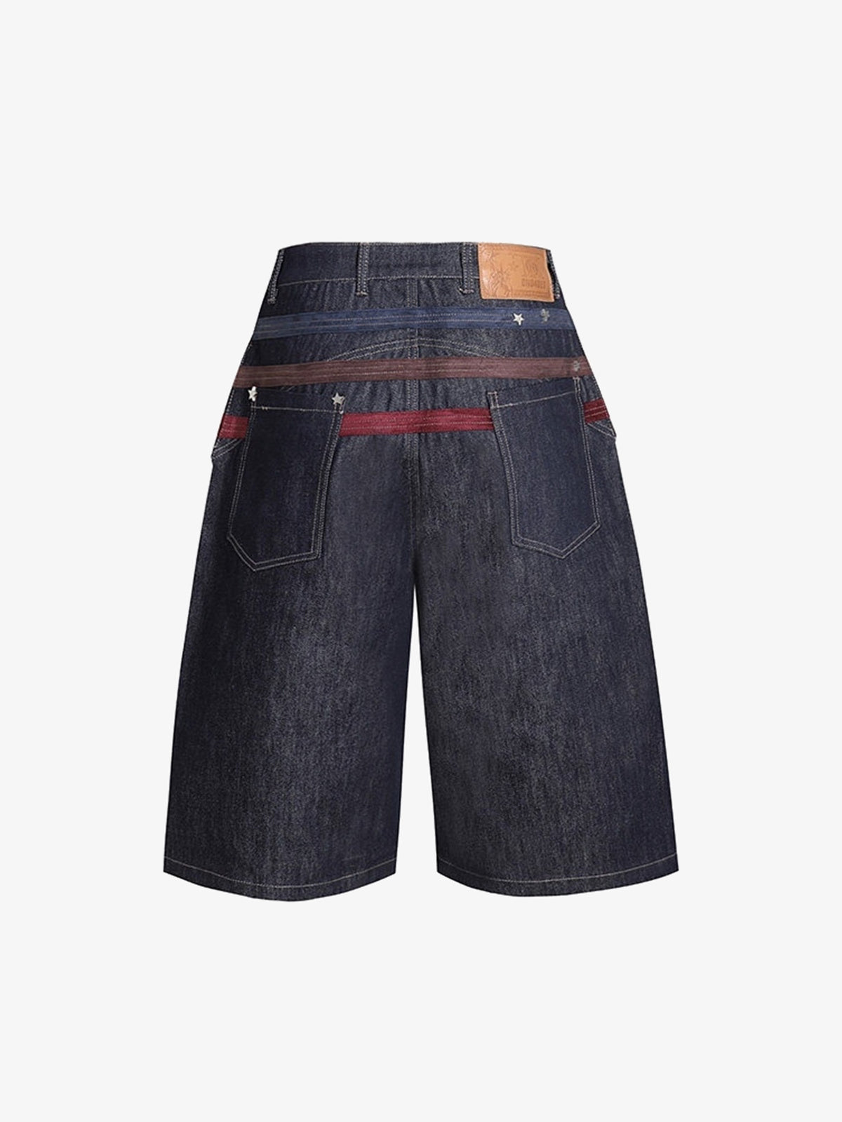 DND4DES STAR STUDDED PANEL DENIM SHORTS; Gray; back view