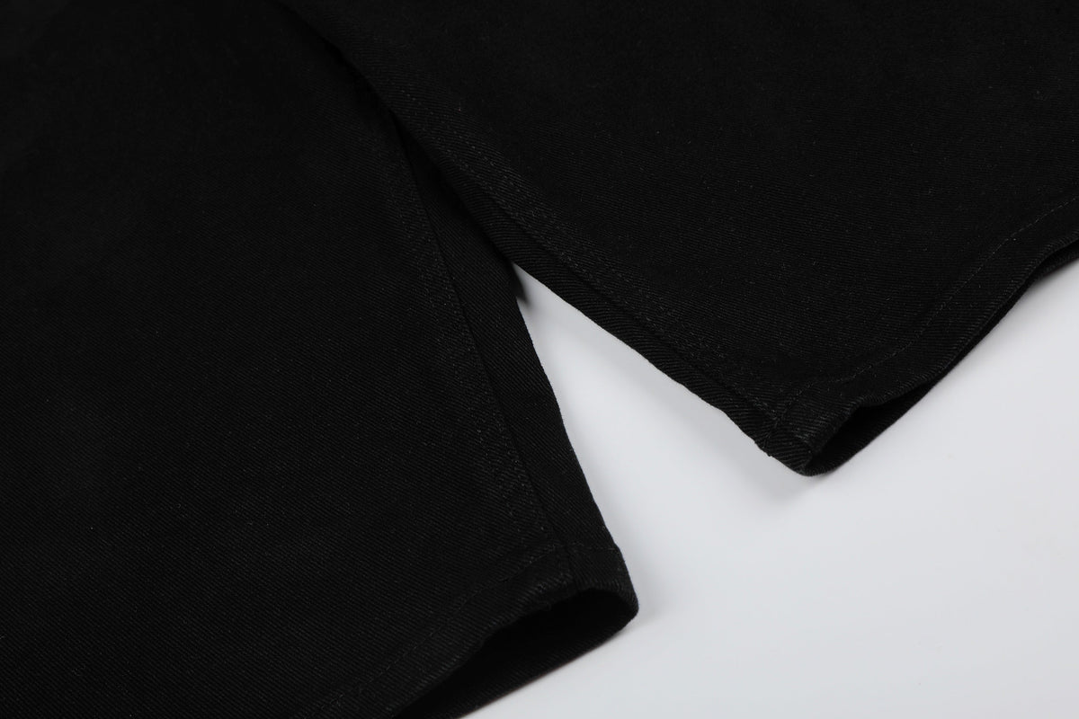 MEIM CLIP STRAP JORTS; Black; fabric detail