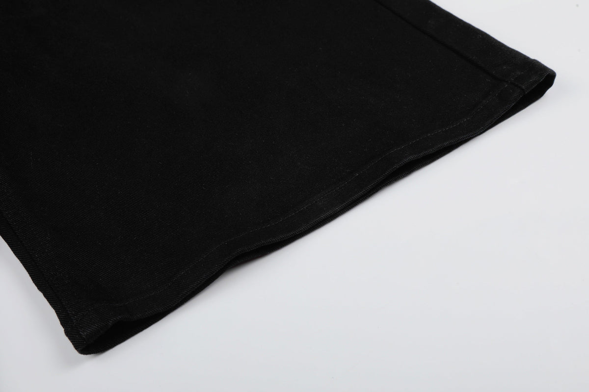 MEIM CLIP STRAP JORTS; Black; fabric detail