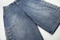 MEIM BEADED EMBROIDERY SHORTS; Blue; design detail