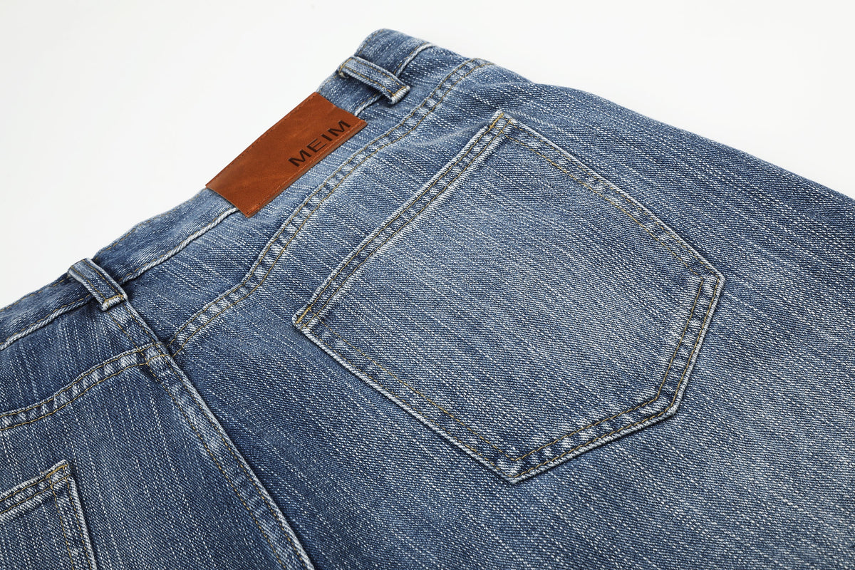 MEIM BEADED EMBROIDERY SHORTS; Blue; garment construction detail