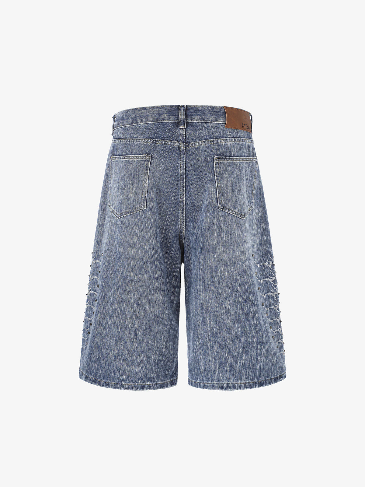 MEIM BEADED EMBROIDERY SHORTS; Blue; back view