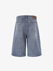 MEIM BEADED EMBROIDERY SHORTS; Blue; back view