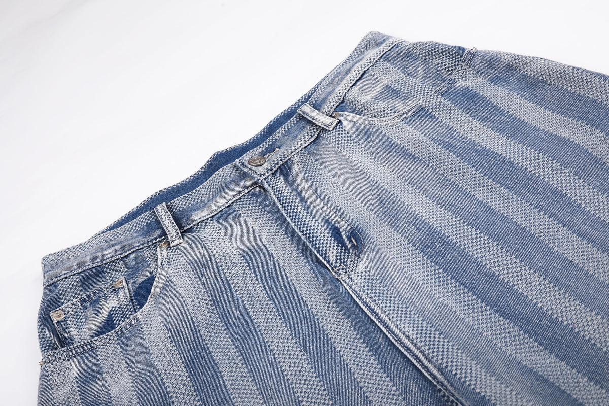 MEIM FADED PINSTRIPE JORTS; Blue; design detail