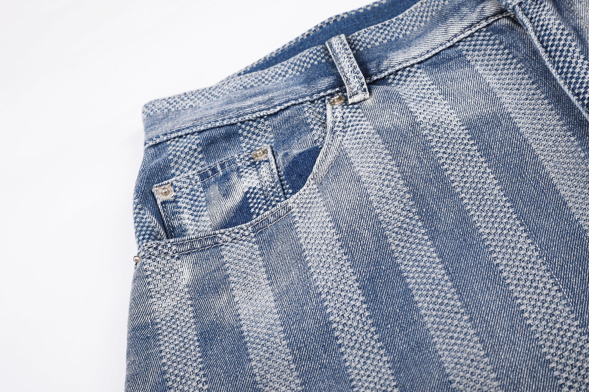 MEIM FADED PINSTRIPE JORTS; Blue; design detail